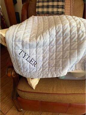 Two Baby Infant Blue Crib Blankets Monogrammed "Tyler" Cotton
